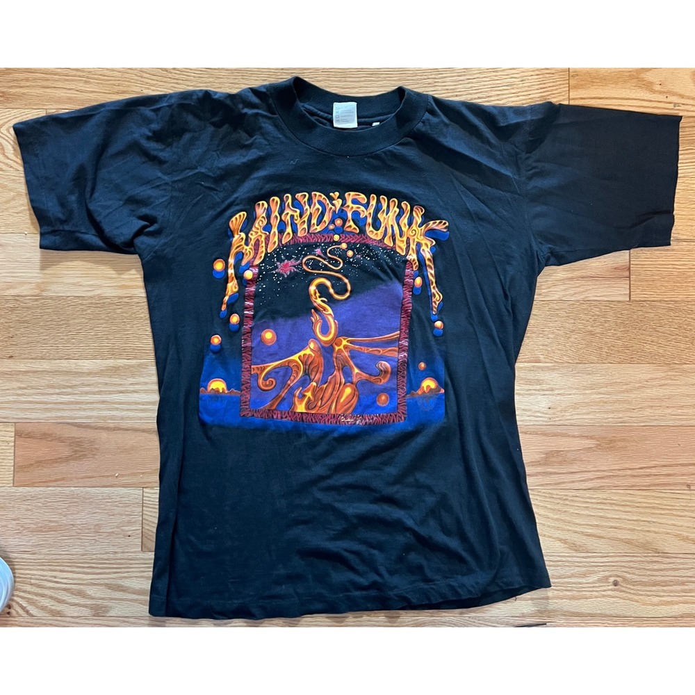 Vintage 1991 Mind Funk Band T-Shirt Black Psychedelic Graphic Large France